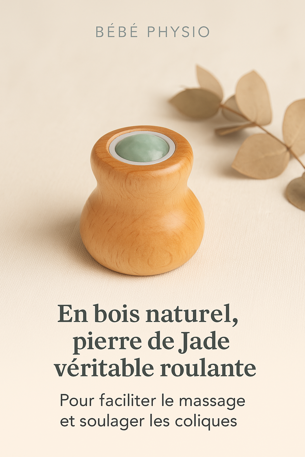 Masseur anti-colique en Bois et Pierre Naturelle Jade