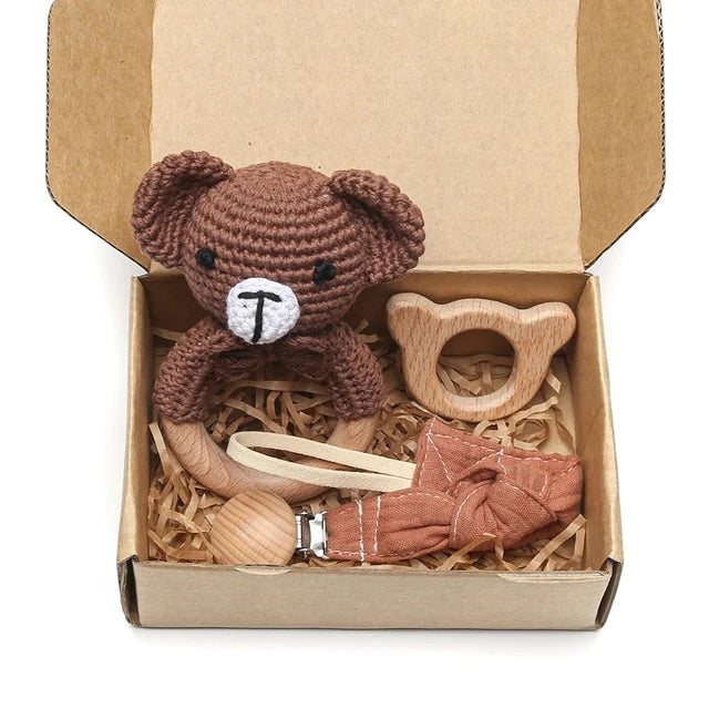 Coffret Jouets en bois et attache-tétine doux et légère