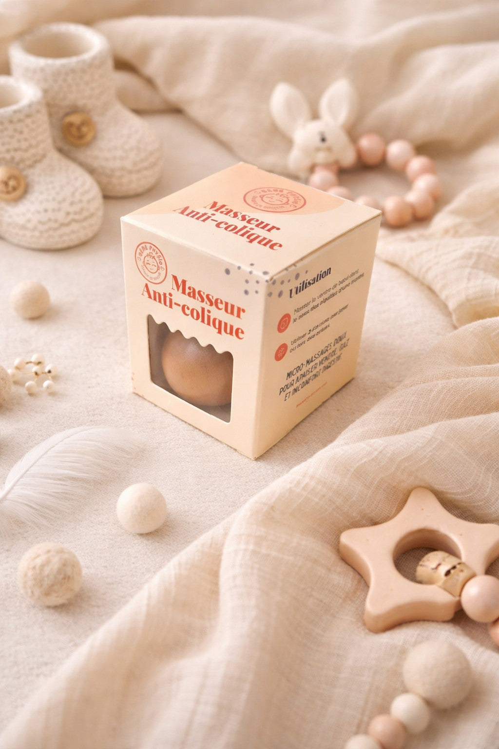 Masseur anti-colique en Bois et Pierre Naturelle Jade