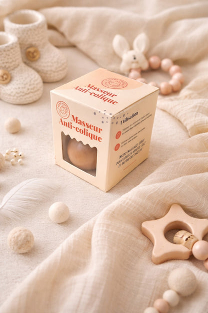 Masseur anti-colique en Bois et Pierre Naturelle Jade