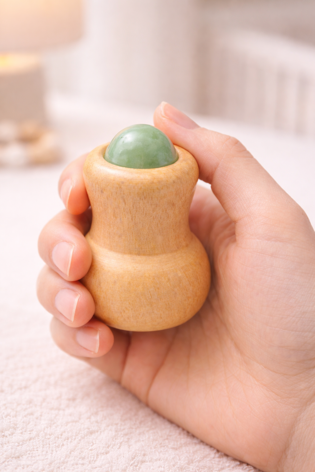 Masseur anti-colique en Bois et Pierre Naturelle Jade